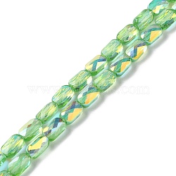 Transparent Electroplate Glass Beads Strands, AB Color, Faceted Rectangle, Light Green, 7x4.5x3.5mm, Hole: 1.2mm, about 77~71pcs/strand, 21.06''~22.44''(53.5~57cm)(GLAA-Q099-G01-02)