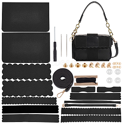 DIY PU Leather Braided Women's Crossbody Handbag Making Kits, including Fabrics, Chain Crossbody Strap, Magnetic Clasps, Screwback Rivets, Screwdriver, Thread, Needle, Black(DIY-WH0349-47A)