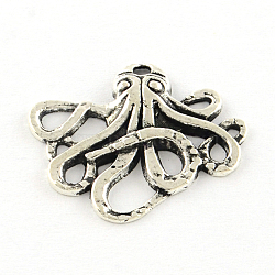 Octopus Tibetan Style Alloy Pendants, Cadmium Free & Lead Free, Antique Silver, 20.5x24x2.5mm, Hole: 1.5mm, about 810pcs/1000g(TIBEP-R344-43AS-LF)