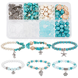 DIY Ocean Theme Bracelet Making Kit, Alloy Starfish & Shell & Sea Horse Pendants, Synthetic Turquoise Turtle & Magnesite & Glass & Alloy Beads, Turquoise(DIY-SC0020-87)