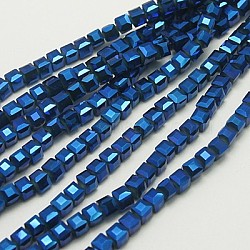 Electroplate Glass Beads Strands, Faceted, Cube, Blue, 6x6x6mm, hole: 1mm(X-EGLA-D018-6x6mm-55)