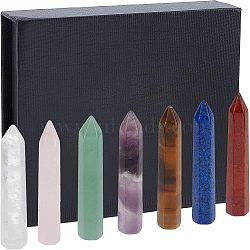 Olycraft 7Pcs Single Terminated Pointed Natural Gemstone Decoraions, Healing Stone Wands, for Reiki Chakra Meditation Therapy Deco, Bullet Shape, with Magnetic Paper Box, 49.5~52x9.5~10x9.5~10mm(AJEW-OC0003-17)