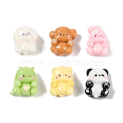 Opaque Resin Animals Decoden Cabochons, Rabbit/Panda/Dinosaur, Mixed Color, Mixed Shapes, 12~13.5x9~11.5x5.5~6.5mm(CRES-M036-06)