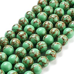 Synthetic Gold Line Turquoise Beads Strands, Dyed, Round, Medium Spring Green, 6mm, about 66pcs/strand(G-H026-01B-03)