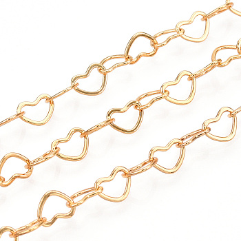 Brass Heart Link Chains, Soldered, with Spool, Real 18K Gold Plated, 3x5.5x0.5mm, about 32.8 Feet(10m)/roll