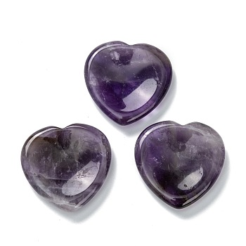 Natural Amethyst Massage, Heart, for Face to Lift, Decrease Puffiness and Tighten, 39~40x39.5~40x7~8mm