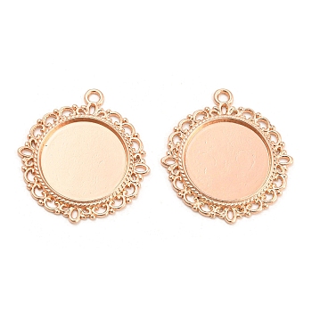 Zinc Alloy Pendant Settings for Cabochon & Rhinestone, DIY Findings for Jewelry Making, Flat Round, Cadmium Free & Nickel Free & Lead Free, Rose Gold, 33.5x30x1.4mm, Hole: 2mm.