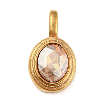Golden Plated 304 Stainless Steel Rhinestone Pendants, Oval Charms, Topaz, 23.3x13x6mm, Hole: 6x3mm