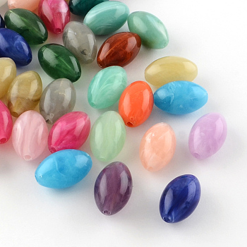 Oval Imitation Gemstone Acrylic Beads, Mixed Color, 20x12mm, Hole: 2.5mm