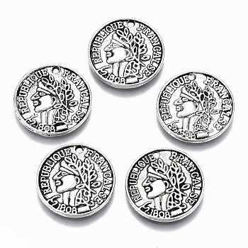 Tibetan Style Alloy Charms, Franc Coin Shape, Cadmium Free & Lead Free, Antique Silver, 15x1.5mm, Hole: 1mm, about 850pcs/1000g