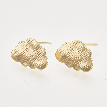 Brass Stud Earring Findings, Nickel Free, with Loop, Real 18K Gold Plated, Cloud, Cloud: 11x16mm, Hole: 1mm, Pin: 0.8mm