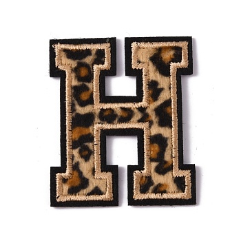 Polyester Computerized Embroidery Cloth Iron On Sequins Patches, Leopard Print Pattern Stick On Patch, Costume Accessories, Appliques, Letter.H, 60x50x1.5mm
