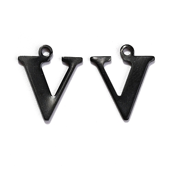 304 Stainless Steel Alphabet Charms, Electrophoresis Black, Letter.V, 12x10x1mm, Hole: 1mm