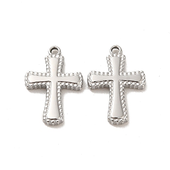 304 Stainless Steel Pendants, Cross Charms, Stainless Steel Color, 18.5x12.5x2.3mm, Hole: 1.4mm