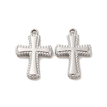 Non-Tarnish 304 Stainless Steel Pendants, Cross Charms, Stainless Steel Color, 18.5x12.5x2.3mm, Hole: 1.4mm