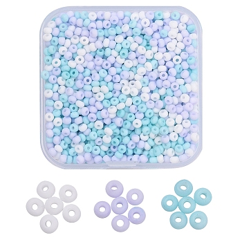 3 Colors 8/0 Opaque Glass Seed Beads, Round Hole, Frosted Colours, Round, Light Sky Blue, 3~4x2~3mm, Hole: 0.8mm, about 550~600pcs/color, 1650~1800pcs/box