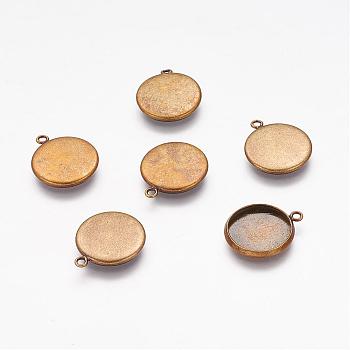 Brass Pendant Cabochon Settings, Plain Edge Bezel Cups, Setting for Cabochon, Flat Round, Antique Bronze, Tray: 14mm, 18x16x2mm, Hole: 1.5mm