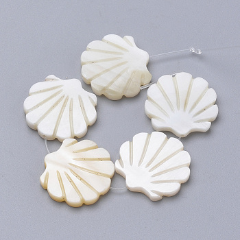 Natural Freshwater Shell Beads, Scallop Shape, Creamy White, 17~19x18~20x3mm, Hole: 1mm