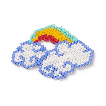 Handmade MIYUKI Seed Beads, Loom Pattern, Rainbow with Cloud, Colorful, 30x44x1.8mm