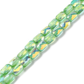 Transparent Electroplate Glass Beads Strands, AB Color, Faceted Rectangle, Light Green, 7x4.5x3.5mm, Hole: 1.2mm, about 77~71pcs/strand, 21.06''~22.44''(53.5~57cm)