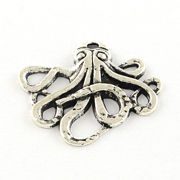Octopus Tibetan Style Alloy Pendants, Cadmium Free & Lead Free, Antique Silver, 20.5x24x2.5mm, Hole: 1.5mm, about 810pcs/1000g