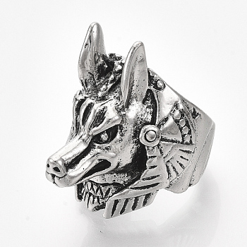 Alloy Cuff Finger Rings, Wide Band Rings, Anubis, Antique Silver, US Size 9 3/4(19.5mm)
