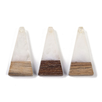 Resin & Wood Pendants, Triangle Charms, White, 28.5x14x3.5mm, Hole: 1.6mm