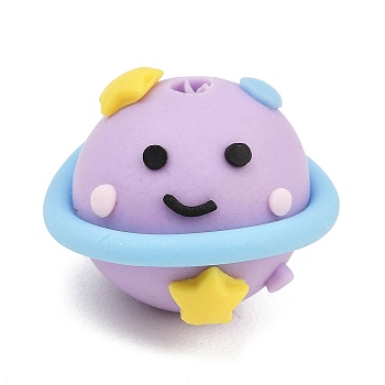 Handmade Polymer Clay Beads, Planet, Purple, 21.5x18mm, Hole: 3mm