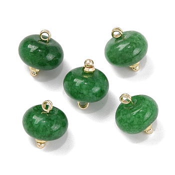 Natural White Jade Dyed Saucer Charms with Rack Plating Golden Tone Brass Bails, Sea Green, 12x10mm, Hole: 1.5~1.6mm