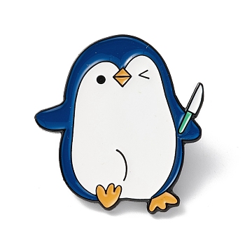 Penguin with Knife Enamel Pin, Cartoon Alloy Brooch for Backpack Clothes, Electrophoresis Black, Blue, 30x28x2mm, Pin: 1mm