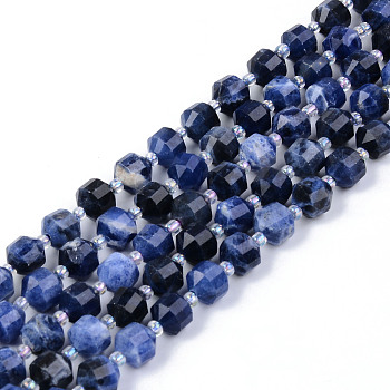 Natural Sodalite Beads Strands, Round, Faceted, 7~8x8mm, Hole: 1.2mm, about 38~40pcs/strand, 15.16inch(38.5cm)
