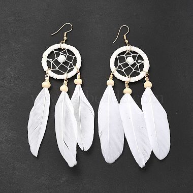 Feather Woven Net Chandelier Earrings(EJEW-H090-01E)-3