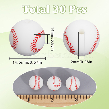 30 pi&egrave;ces de perles de silicone de baseball(SIL-SC0002-64)-2