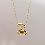 Brass Chunky Initial Pendant Necklaces, with Stainless Steel Lobster Claw Clasps, Real 14K Gold Plated, Letter Z, 17.72~18.90 inch(45~48cm)(WG97A63-26)