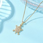 Brass Micro Pave Clear Cubic Zirconia Tortoise Pendant 304 Stainless Steel Cable Chain Necklaces for Women, Golden, 17.72 inch(45cm)(NJEW-JN05903-01)