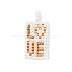 Beaded Rectangle with Word Love Charms, Loom Pattern Glass Seed Beads Pendants, White, 28.5x14.5x3.5mm, Hole: 3.5mm(PALLOY-MZ01086-01)