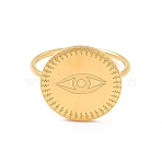 304 Stainless Steel Finger Rings for Women, Flat Round, Eye Pattern, 1mm, Inner Diameter: US Size 6(16.5mm), flat round: 15mm(STAS-K248-01C)