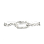 Brass Micro Pave Clear Cubic Zirconia Fold Over Clasps, Long-Lasting Plated, Rack Plating, Oval, with Screw Locking Carabiner, Silver, 55.5mm(KK-G557-14S)