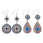 2Pairs 2 Styles Flower & Teardrop Alloy Long Dnagle Earrings, with Enamel, Mixed Color, 65~66x20~25.5mm, 1pair/style(EJEW-TA0001-39)