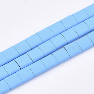 Spray Painted Non-magnetic Synthetic Hematite Beads, 2-Hole, For Tile Elastic Bracelets Making, Square, Deep Sky Blue, 5x5x2mm, Hole: 0.5mm, about 75pcs/strand, 15.7 inch(G-T116-07-03)