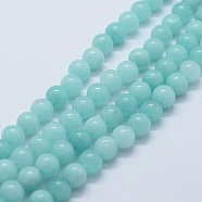 Natural & Dyed White Jade Bead Strands, Imitation Aquamarine, Round, 10mm, Hole: 1.5mm, about 38pcs/strand, 14.96 inch(38cm)(G-P370-02-10mm)