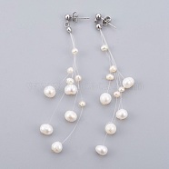 Pearl Beads Ear Studs, with 304 Stainless Steel and Brass Finding, 98.5mm, Pin: 0.6mm(EJEW-JE02876)