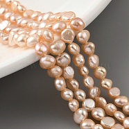 Natural Cultured Freshwater Pearl Beads Strands, Two Sides Polished, Grade 5A+, Light Salmon, 3~4mm, Hole: 0.5mm, about 48pcs/strand, 6.89''(17.5cm)(PEAR-A006-02D)