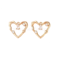 Brass Pendants with Clear Glass, Heart, Real 18K Gold Plated, 15.5x17x3mm, Hole: 1.4mm(KK-N254-56G)