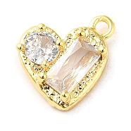 Brass Micro Pave Cubic Zirconia Pendants, Heart, Golden, 10x10x3.5mm, Hole: 1.2mm(ZIRC-P113-05G)