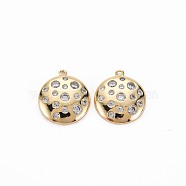 Brass Micro Pave Clear Cubic Zirconia Charms, Nickel Free, Flat Round, Real 18K Gold Plated, 15x13.5x3mm, Hole: 1mm(KK-S356-678)