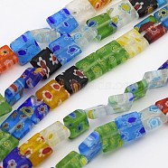 Handmade Millefiori Glass Beads Strands, Square, Mixed Color, 8mm wide, 8mm long, hole: 1mm, 50pcs/strand, 16 inch(LK37)