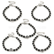 304 Stainless Steel & Glass Round Beaded Bracelets for Women, Black, Mixed Shapes, 6-7/8 inch(17.4cm)(BJEW-G717-11)