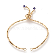 Adjustable 304 Stainless Steel Slider Bracelet/Bolo Bracelets Making, with Box Chains and Rhinestone, Sapphire, Golden, 9-1/8 inch(23.2cm), 2mm(STAS-I153-03G-03)