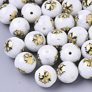 Christmas Opaque Glass Beads, Round with Electroplate Snowflake Pattern, Golden Plated, 10mm, Hole: 1.2mm(EGLA-R113-01C)